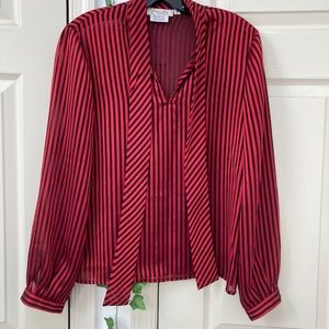 Vintage Givenchy Red Striped Blouse with Sash Neckline